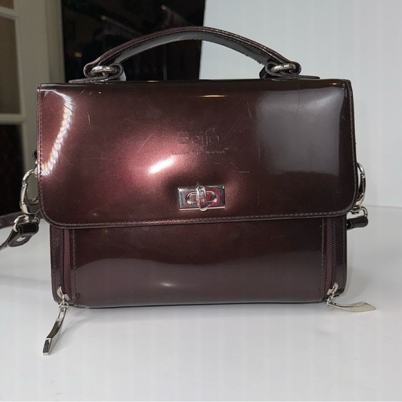 Beijo Brown Patent Top Handle Handbag Crossbody - Picture 16 of 16